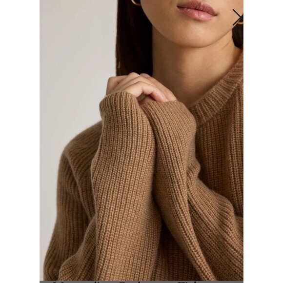 QUINCE  Women’s Mongolian Cashmere Fisherman Crewneck Sweater Size M brown - Picture 2 of 13